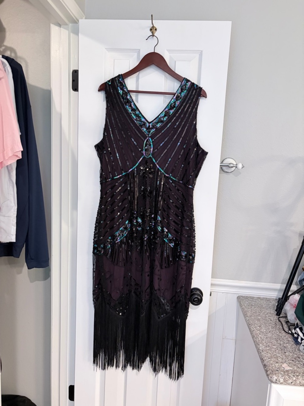 Unique Vintage Purple Fringe Flapper Dress 1920s Deco Plus 3X - Picture 7 of 7